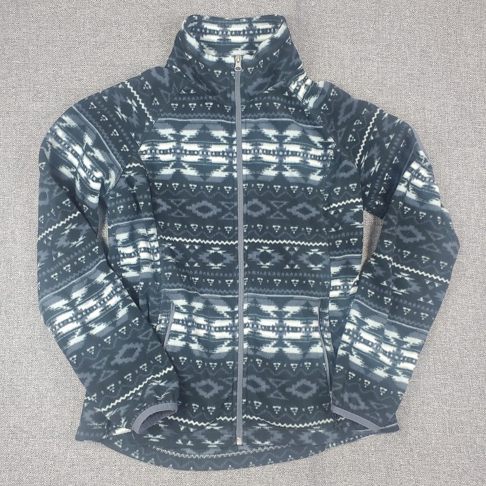Free Country Full Zip Women's Size Medium Fleece Jacket Gray and black Aztec